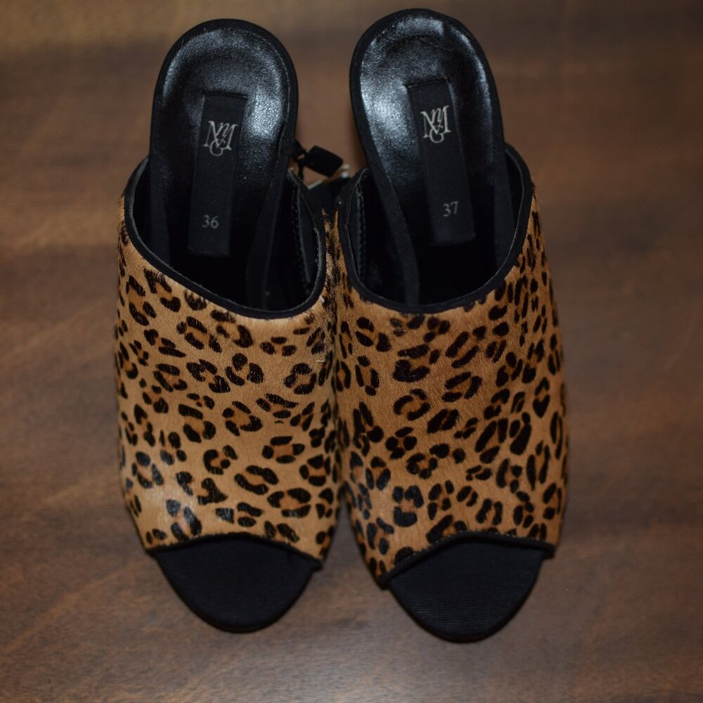 MANGO Animal Print Leather Hair On Cheetah Peep Toe Heels Date Night Classy - 6 - Picture 2 of 12